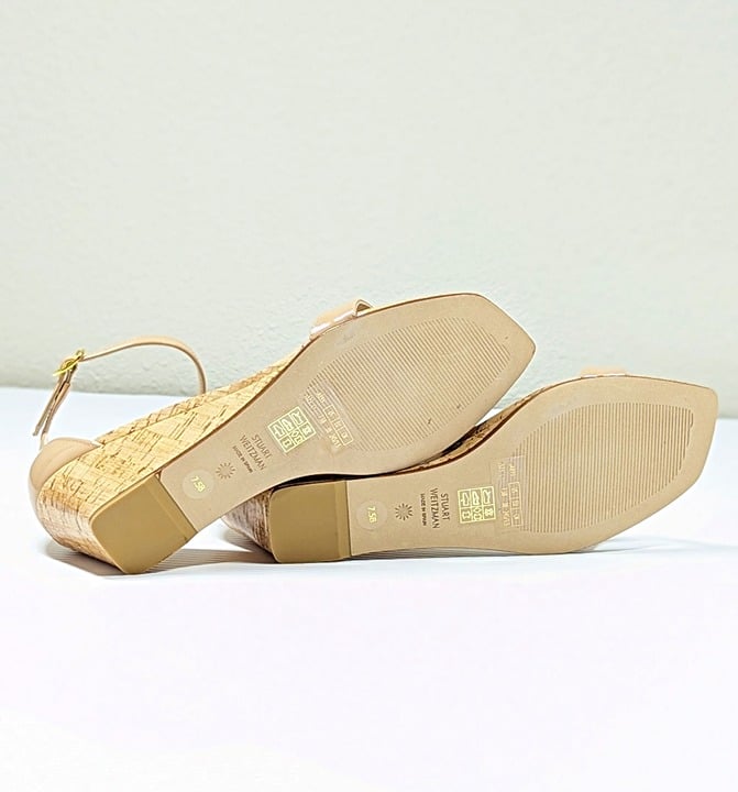Stuart Weitzman Women's Nudistcurve Ankle Strap Wedge Sandals Size 38 MSRP $395