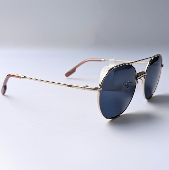 Kenzo KZ40097U Unisex Brow Bar Round Metal Gold & Blue Lens Sunglasses MSRP $180