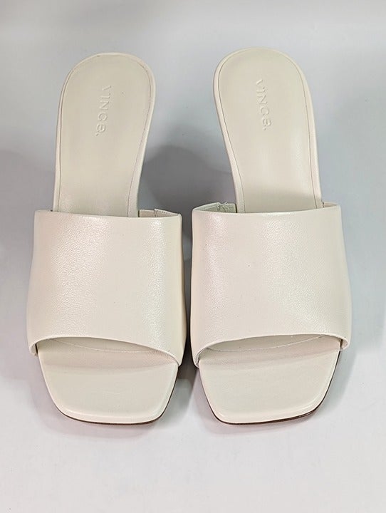 Vince Women's Pia Wedge Mule Sandals Milk Leather Size 9.5 M (MSRP $325)