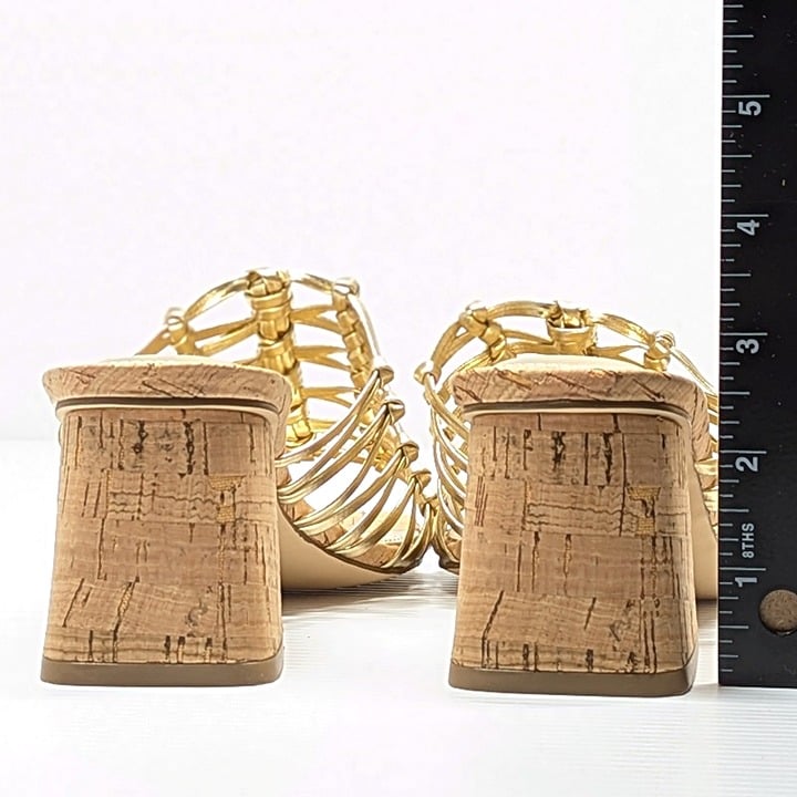 Marc Fisher Women's Colica Leather Knotted Heel Sandals Gold Size 7.5 MSRP $120