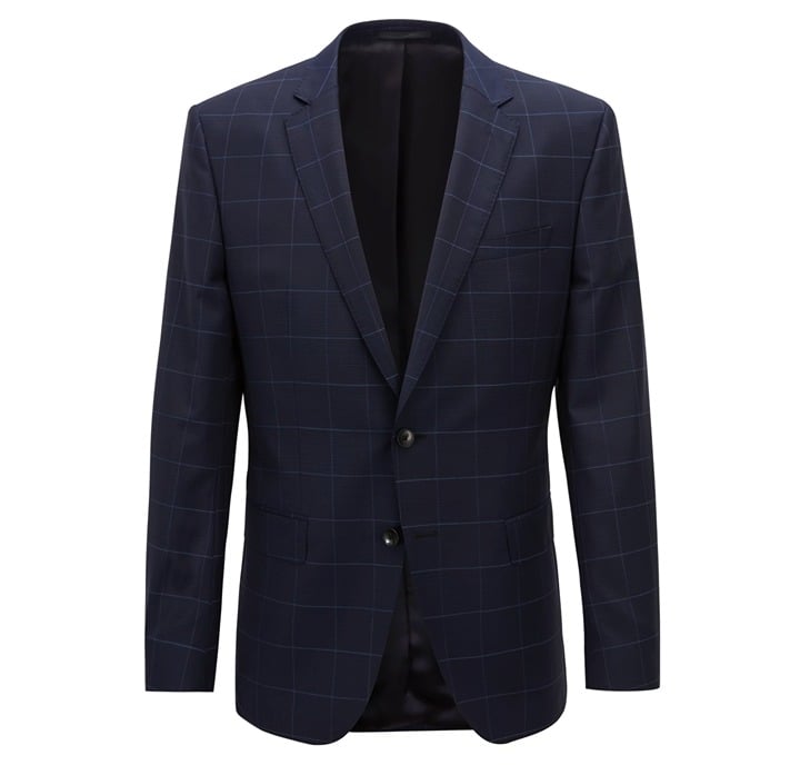 Hugo Boss Men's Dark Navy Windowpane Suit Jacket Size 34R (MSRP $445)