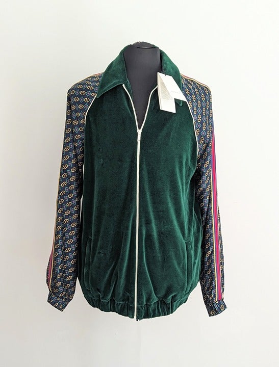 Gucci Men's Bi-Material Oversize Jacket Horsebit Print Size XS (MSRP $2,200)