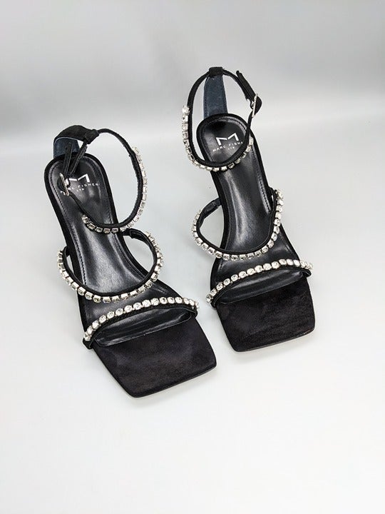 Marc Fisher Women's Dezzi Rhinestone Ankle Strap Sandal Black Size 7.5 MSRP $150