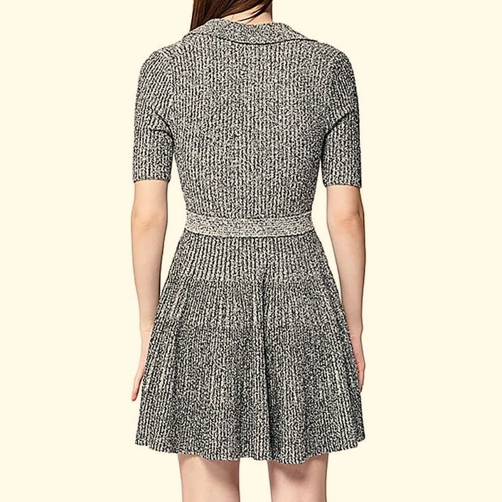 SIMKHAI Patricia Ribbed Short Sleeve Mini Dress Ivory Black Size M (MSRP $445)