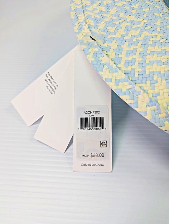 Calvin Klein Women's Ombre Woven Sun Hat Pale Blue with Drawstring (MSRP $68)