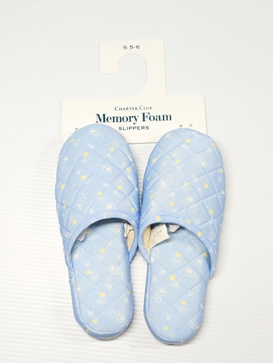Charter Club Women's Quilted Paisley Floral Clog Slippers Blue Size S (MSRP $35)