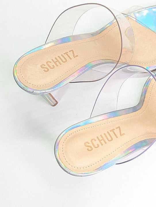 Schutz Women's Ariella Clear Strap High-Heel Slide Sandals Size 6.5 (MSRP $128)