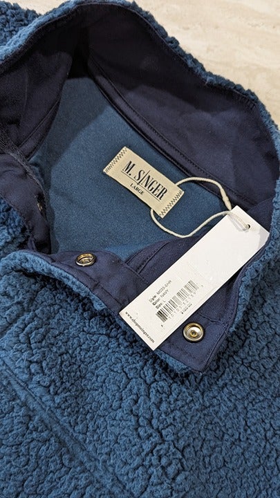 M.Singer Men's Navy Mock Neck 1/4 Placket Fleece Pullover Size L (MSRP $165)