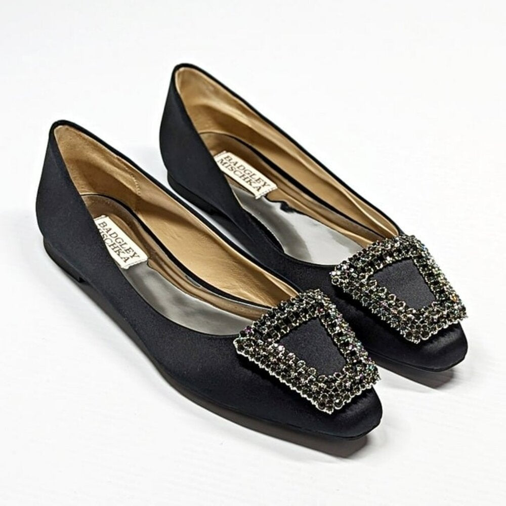 Badgley Mischka Women's Emerie Slip On Embellished Flat Black Size 6.5 MSRP $225