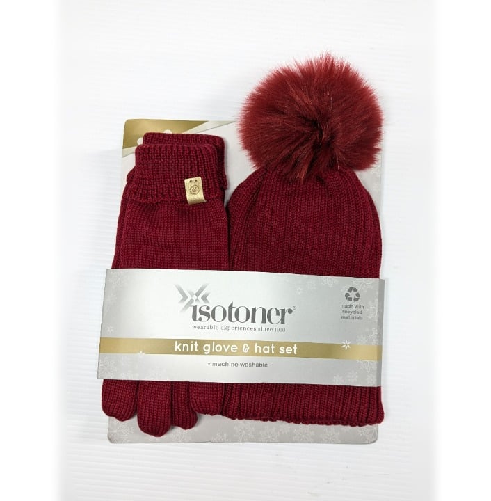 Isotoner Signature Women's Knit Beanie Hat & Glove Set Chili Pepper O/S MSRP $39