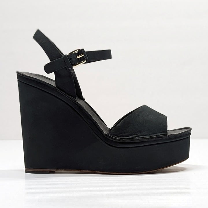 Joie Hindy Women's Platform Wedge Sandal Black Leather Size 8 M (MSRP $298)
