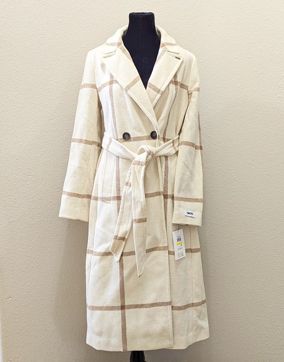DKNY Women's Petite Belted Notch Collar Coat Size M 8-10 (MSRP $350)