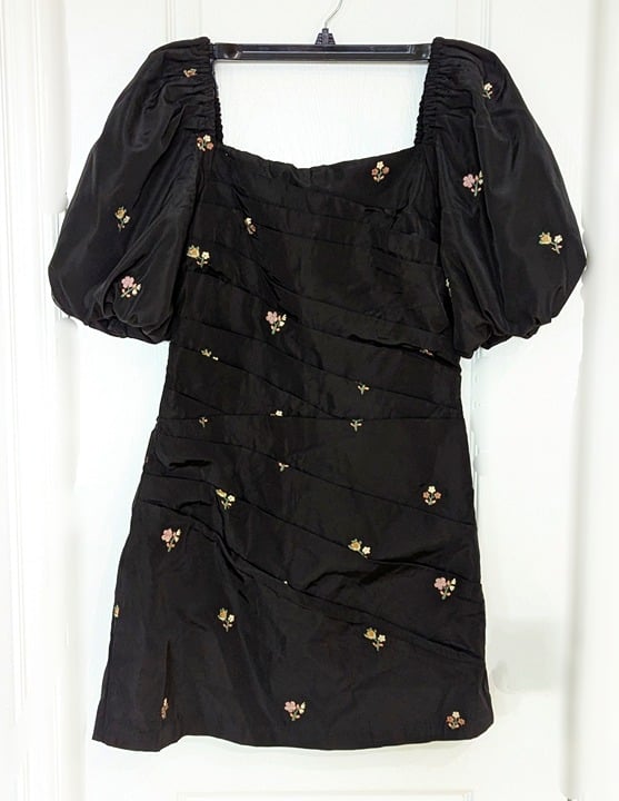 Sea Ny Women's Rubina Embroidered Taffeta Draped Mini Dress Size 4 (MSRP $425)