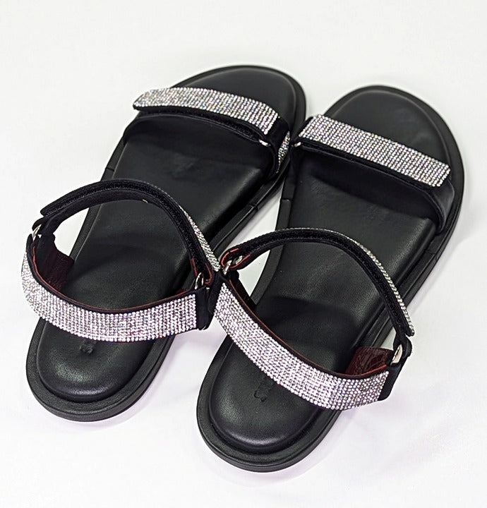 STAUD Women's Betty Rhinestone Embellished Black Sandals Size 38.5 (MSRP $395)