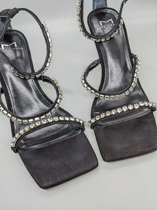 Marc Fisher Women's Dezzi Rhinestone Ankle Strap Sandal Black Size 7.5 MSRP $150