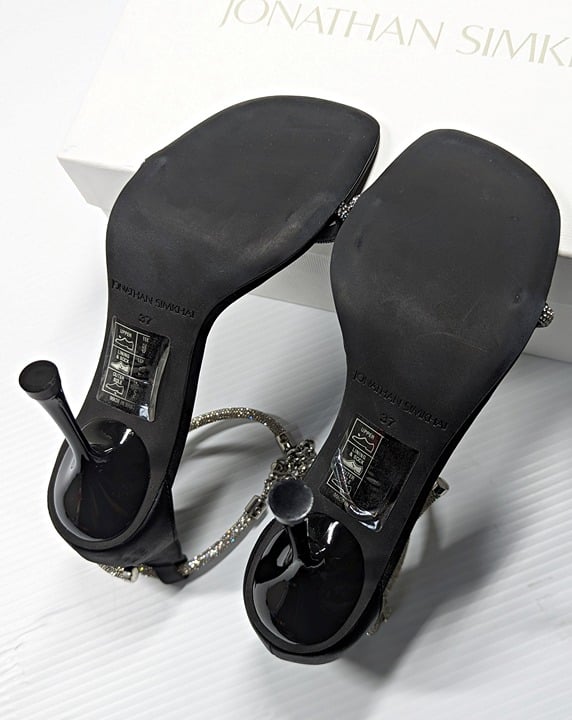 Jonathan Simkhai Dalton Women's Crystal Knot Black Sandal Size 37 EU (MSRP $595)