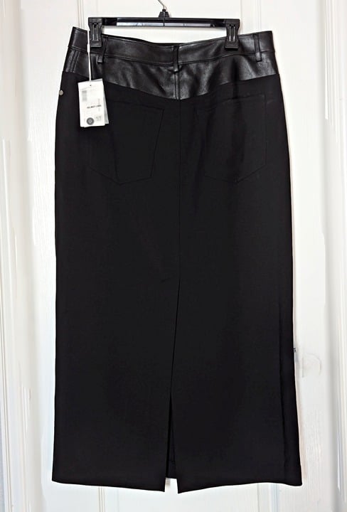 Helmut Lang Women's Black Leather-Trimmed Garter Skirt Size 10 (MSRP $425)