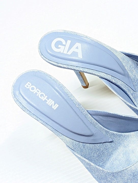 Gia Borghini Perni 04 Women's Denim High Heels Mules Size 40 IT (MSRP $615)