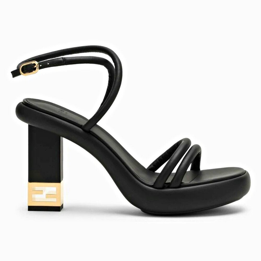 Fendi Women's Baguette Heeled Sandals Nero Nappa Leather Size 37 (MSRP $1,190)