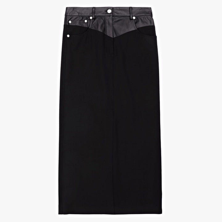 Helmut Lang Women's Black Leather-Trimmed Garter Skirt Size 10 (MSRP $425)