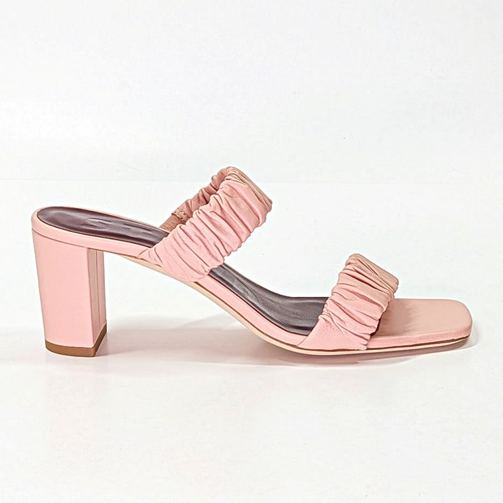 STAUD Women's Frankie Ruched Sandals Dark Blush Leather Size 37 (MSRP $325)