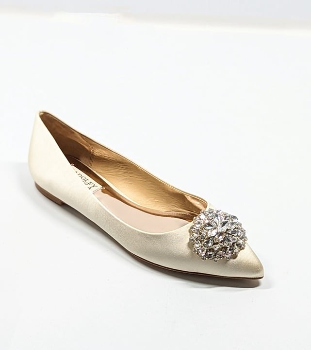 Badgley Mischka Women's Davis Embellished Ivory Satin Flats Size 6.5 (MSRP $195)