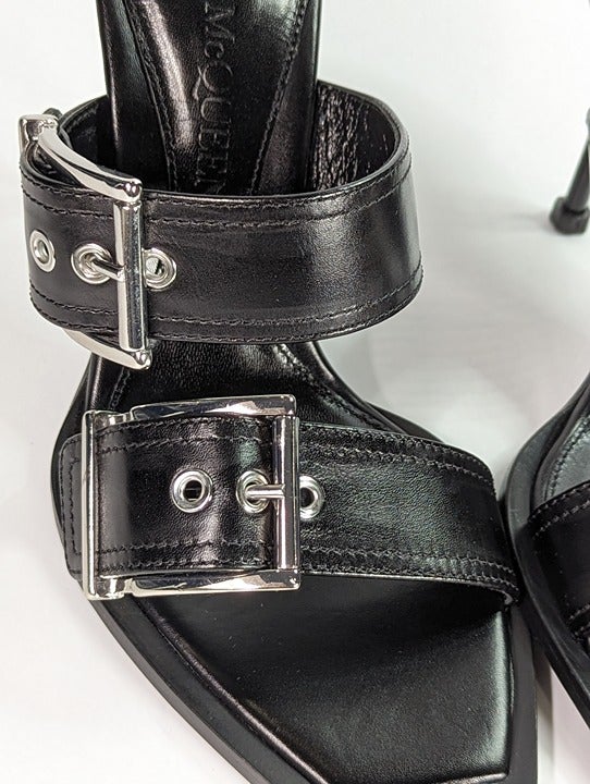 Alexander McQueen Women's Heeled Buckle Black Sandals Size 36.5 (MSRP $1,090)