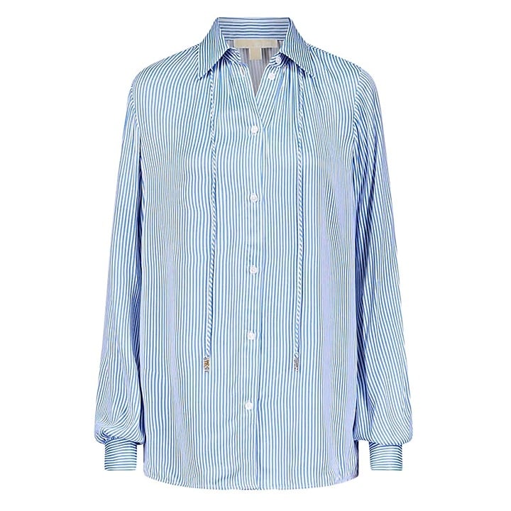 Michael Kors Women's Pinstriped Satin Blouse Blueberry Size S (MSRP $195)