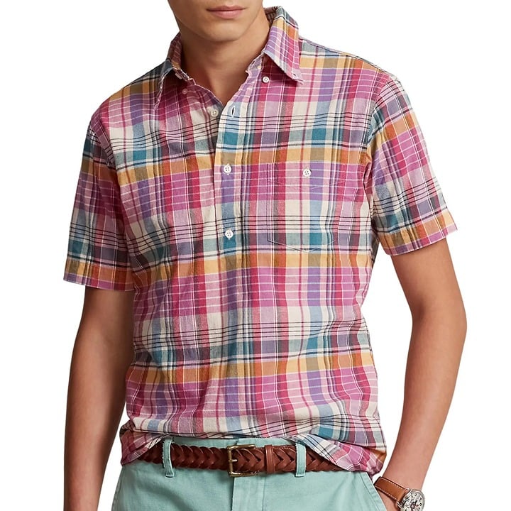 Polo Ralph Lauren Men's Classic Fit Madras Poplin Popover Shirt Size L MSRP $148