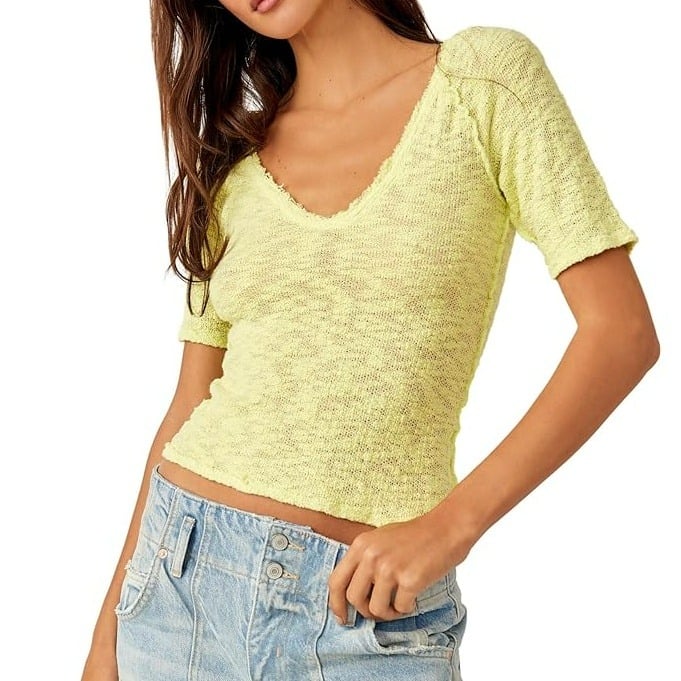 Free People Women's Francis Textured V-Neck Cropped Size XS (MSRP $58)