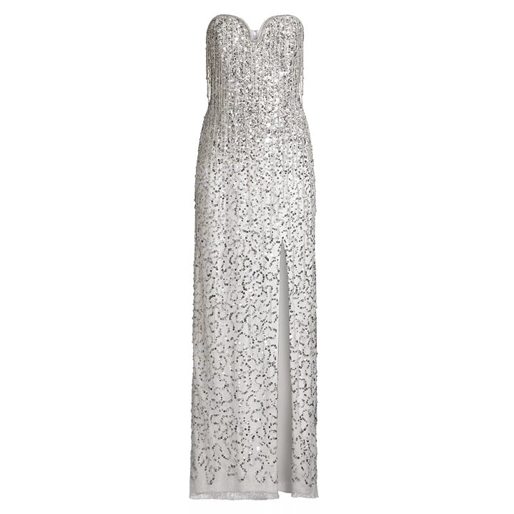 Liv Foster Women's Strapless Bead-Fringe Sequin Column Gown Size 8 (MSRP $495)