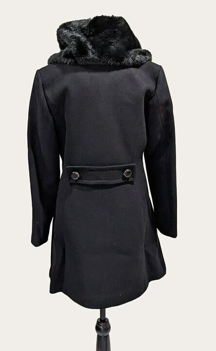 Kate Spade Double Breasted Faux Fur Trim Coat Black Size S MSRP $358