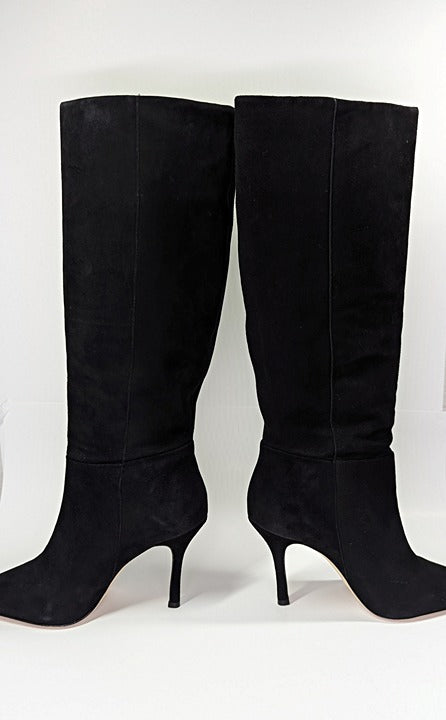 Larroude Kate Heels Boots Black Suede Knee High Stiletto Size 9 (MSRP $525)