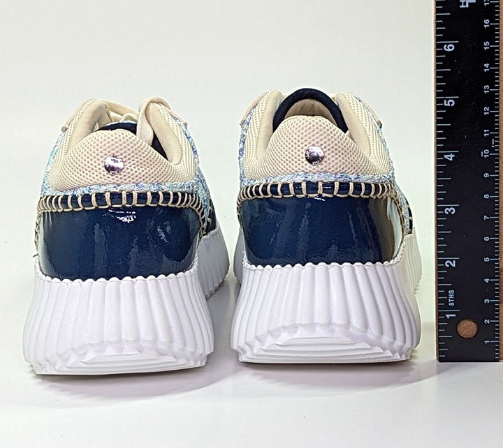 J/Slides Charlene Women's Navy Beige Whipstitch Sneaker Size 9 (MSRP $79)