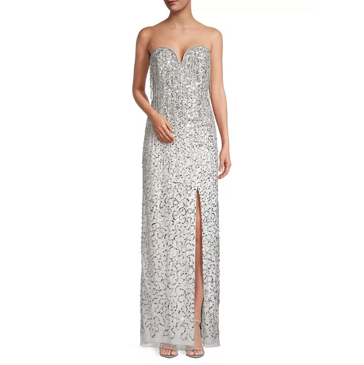Liv Foster Women's Strapless Bead-Fringe Sequin Column Gown Size 8 (MSRP $495)