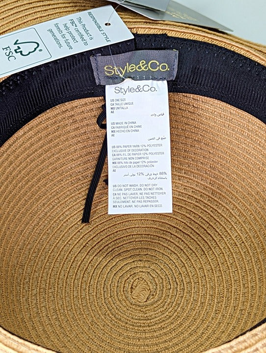 Style & Co Women's Packable Paper Floppy Hat Tan O/S (MSRP $39)