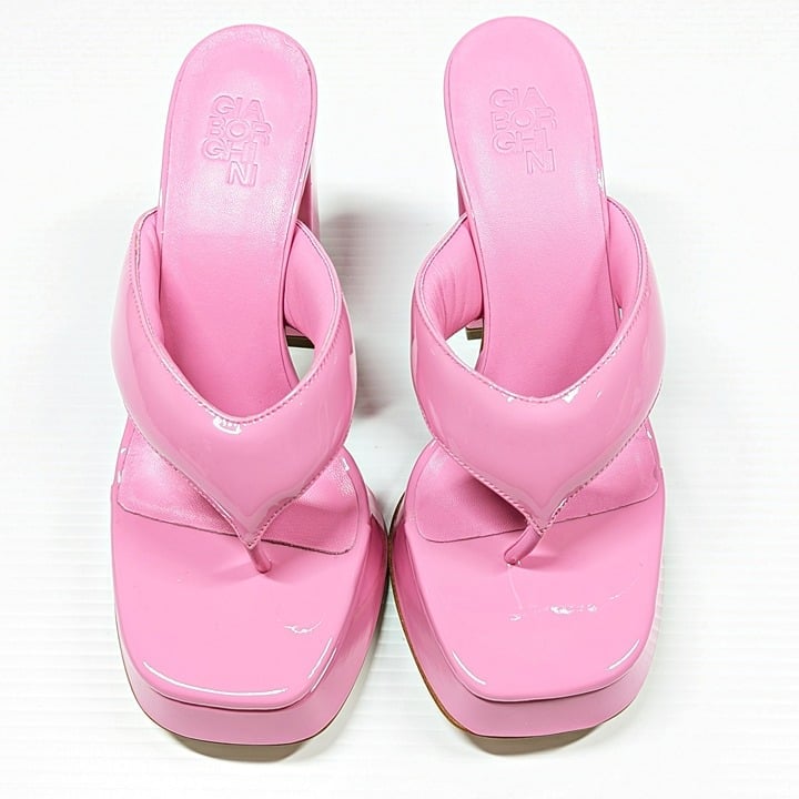 Gia Borghini Women's Gia 17 Pink Patent Platform Sandals Size 36.5 IT MSRP $475