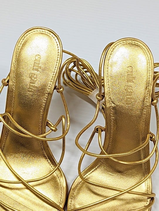 Cult Gaia Women's Soleil Lace Up High Heel Sandals Gold Size 38.5 EU (MSRP $388)
