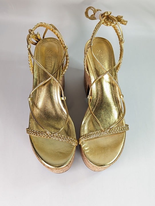 Schutz Women's Maxima Cutout Metallic Platform Sandal Size 7.5 B (MSRP $148)