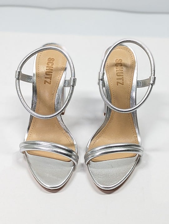 Schutz Women's Pincesa Silver Metallic High-Heel Sandals Size 6.5 B (MSRP $170)