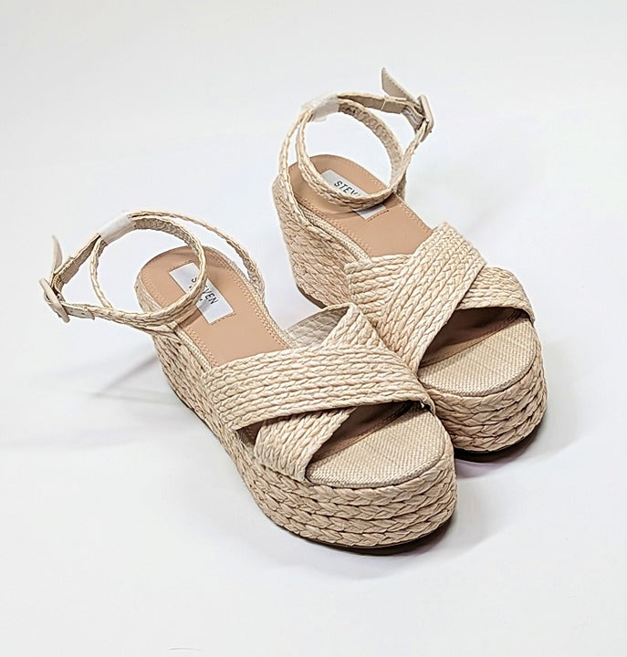 Steven New York Ramey Espadrille Platform Wedge Raffia Sandal Size 8 (MSRP $130)