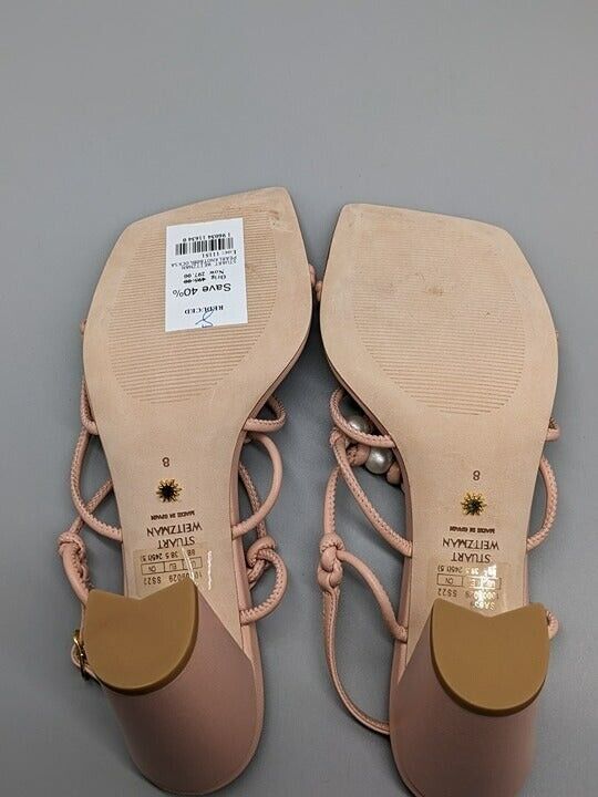 Stuart Weitzman Women's Pearl Knot Block-Heel Sandals Size 8 B (MSRP $495)