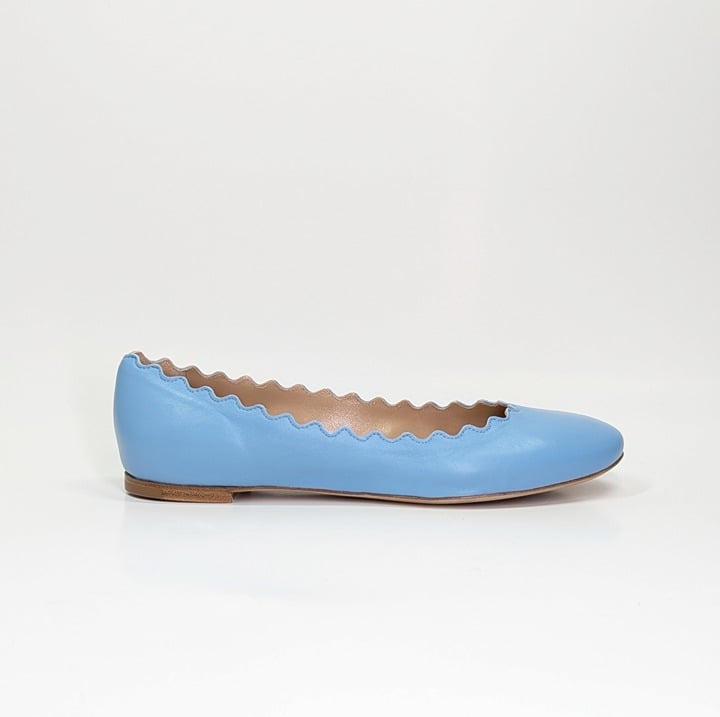Chloe Women's Lauren Ballet Flats in Aquatic Blue Size 37.5 W (MSRP $550)