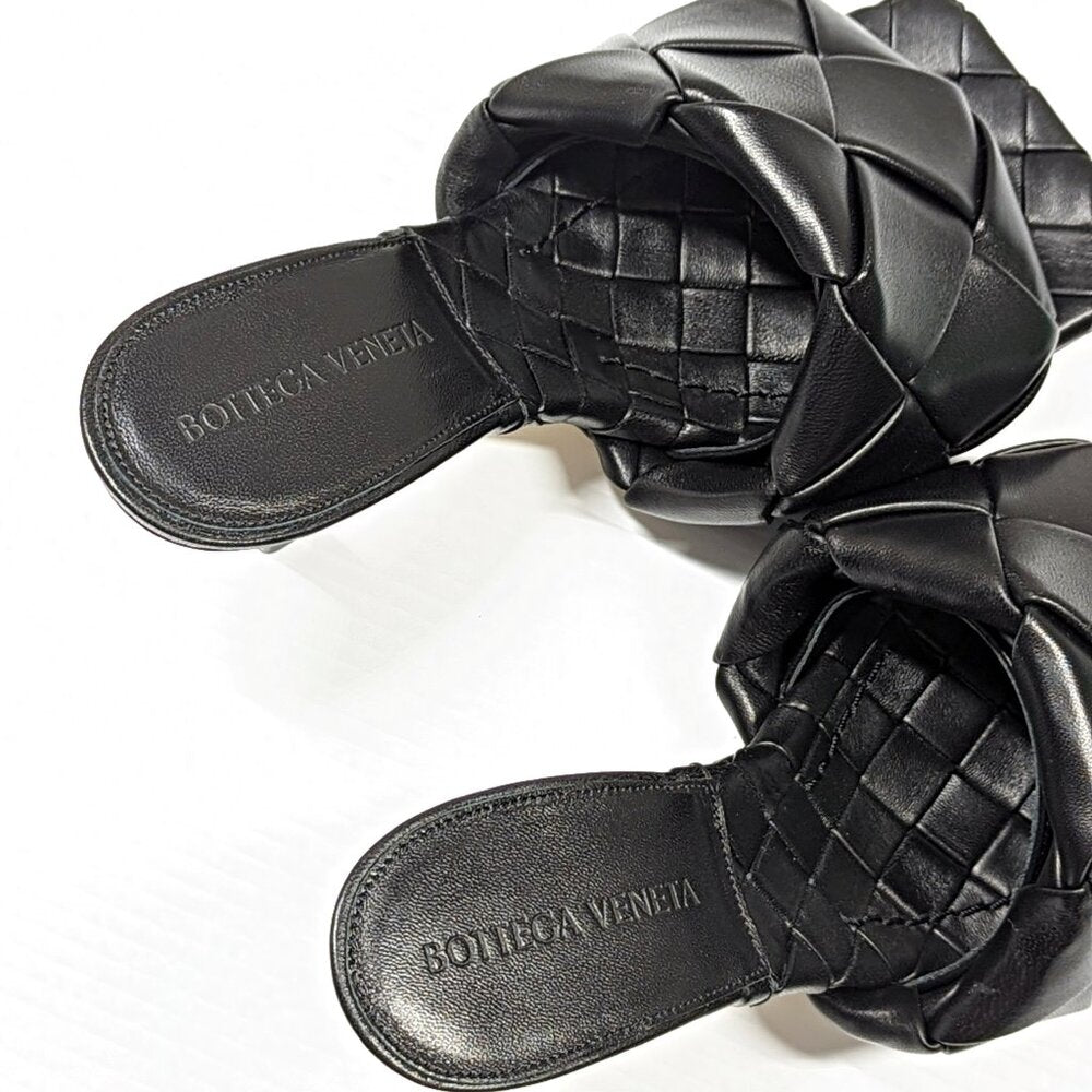 Bottega Veneta Lido Women's Woven Heel Sandals Nero Size 35 IT (MSRP $1,500)