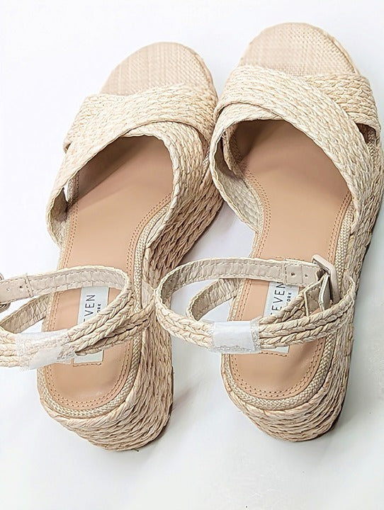 Steven New York Ramey Espadrille Platform Wedge Raffia Sandal Size 9.5 MSRP $130