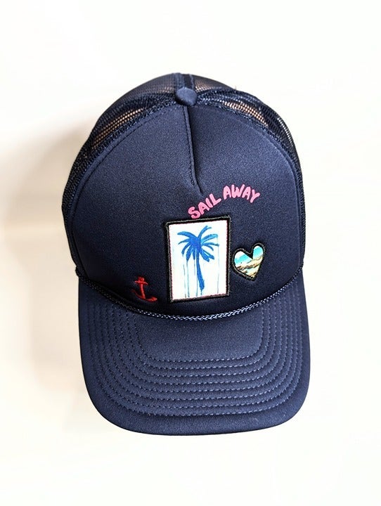 Kerri Rosenthal Women's Patch Stripes Trucker Hat in Navy (MSRP $48)