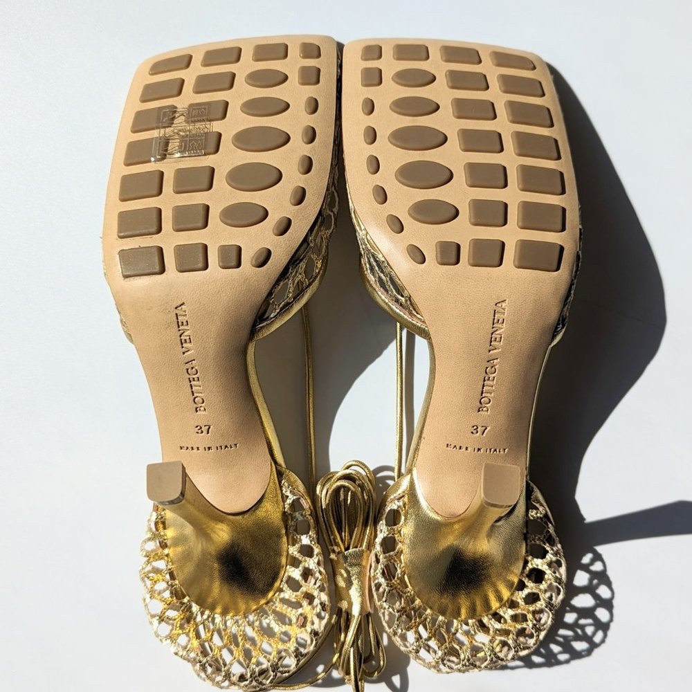 Bottega Veneta Woman's Metallic Gold Stretch Lace-up Size 37 (MSRP $1,250)
