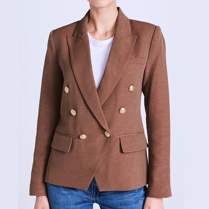 L’Agence Kenzie Women's Double Breasted Blazer in Fawn Size 16 (MSRP $595)
