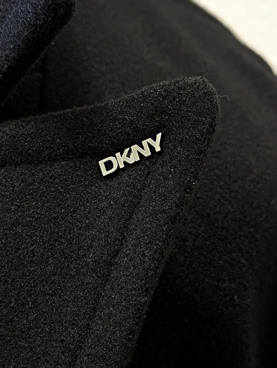 DKNY Women's Black Notched Collar Double Breasted Wrap Coat Size S (MSRP $350)