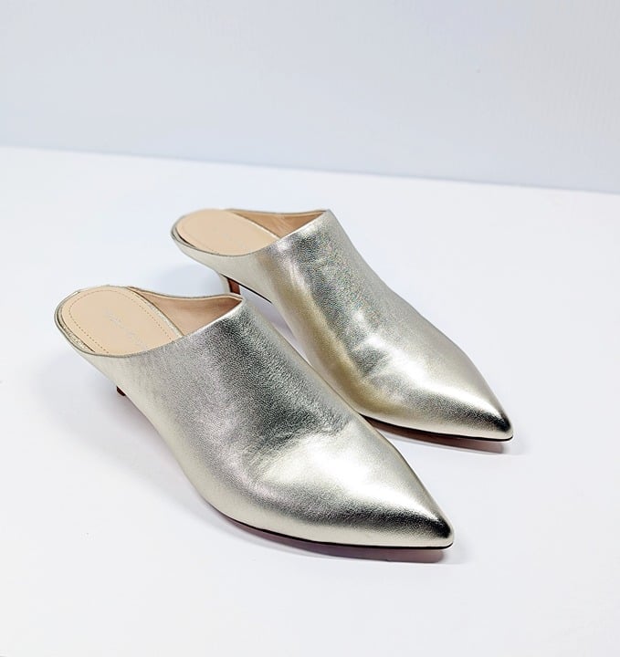 Pour La Victoire Women's Korrine Leather Heel Mules Champagne Size 9.5 MSRP $245